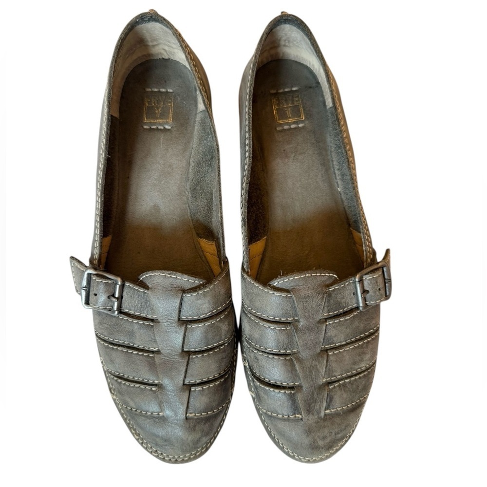 Frye Milly Fisherman Women's Charcoal Leather Slip-on Leather Flats Size 9.5 - Picture 6 of 11
